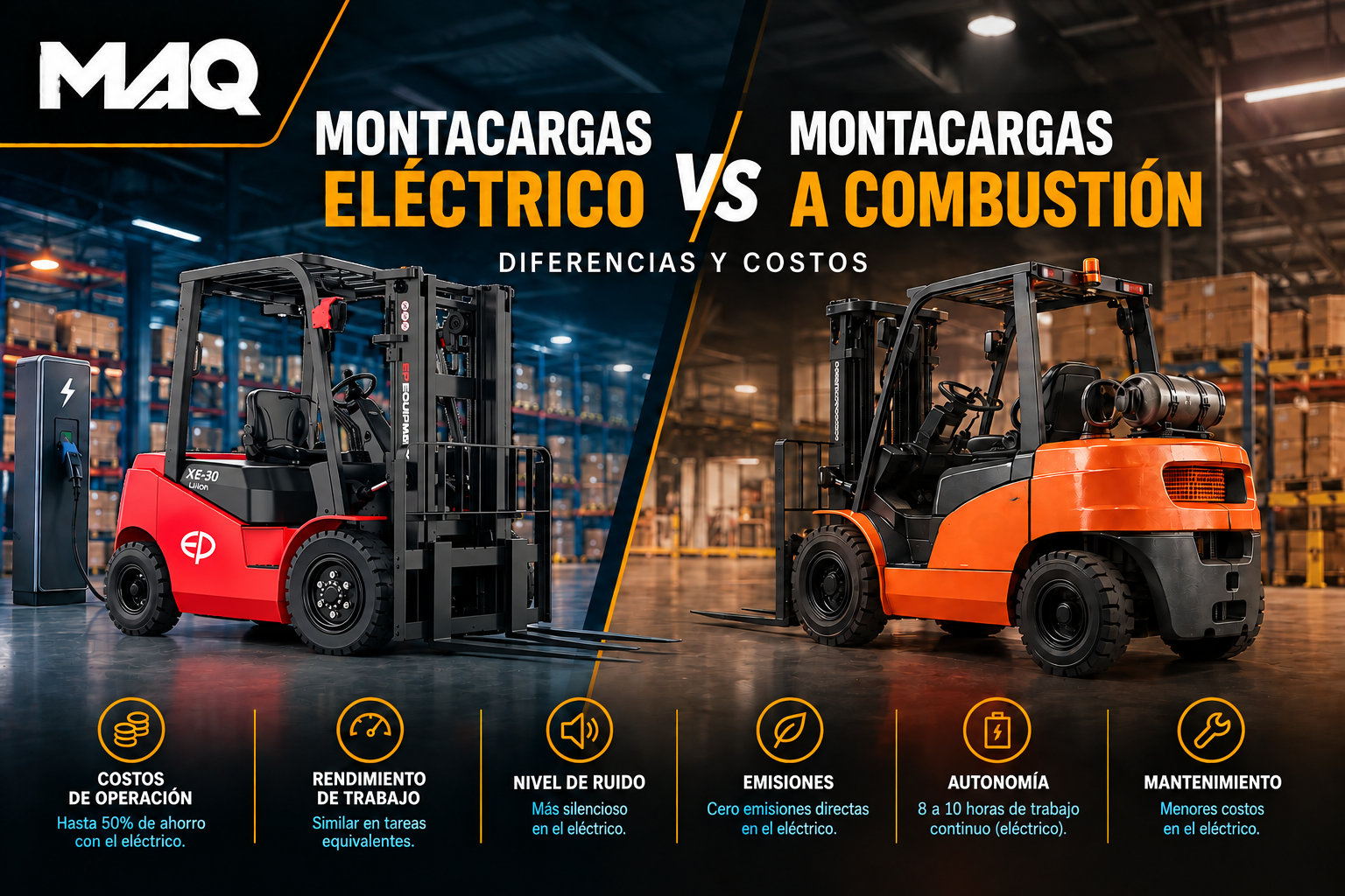 Montacargas eléctrico vs. montacargas a combustión: diferencias y costos